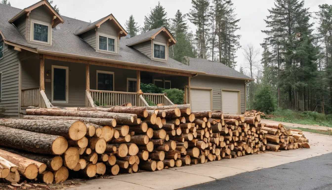 A neatly stacked pile of cut logs beside a quiet driveway in the Rockville area