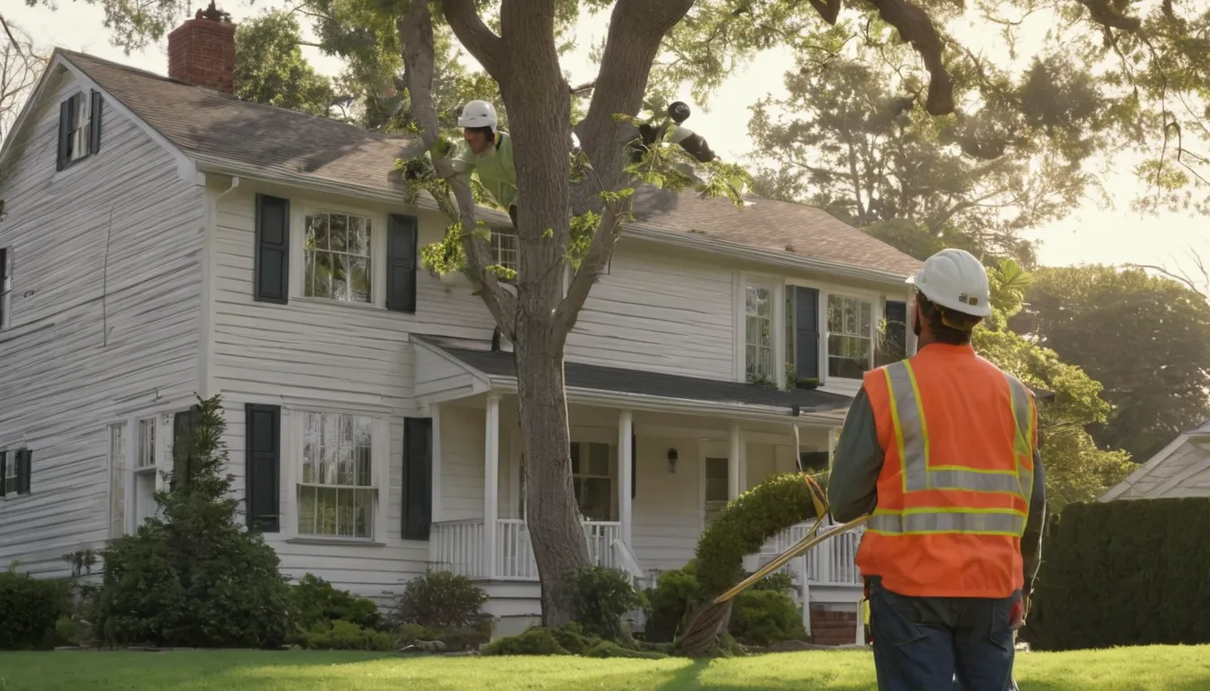 Local tree removal provider and homeowner discussing a large backyard tree in Rockville
